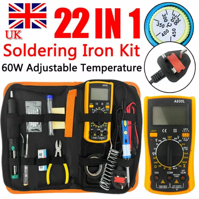 60W Soldering Iron Kit Electronics Welding Irons Solder Tools Adjustable Temp UK