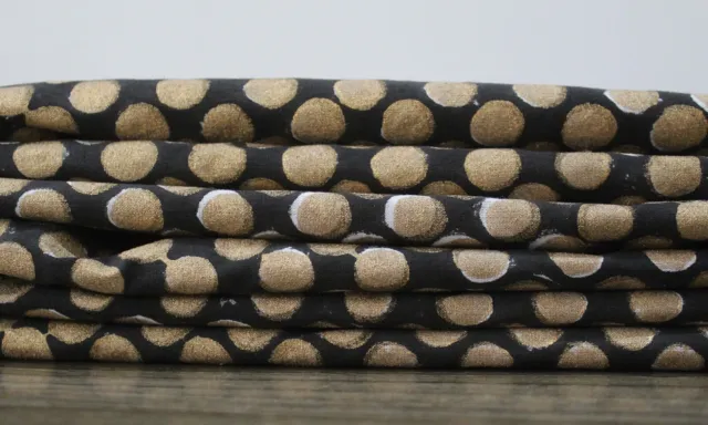 Indien Handmade Doré Noir à Pois Tissu Main Bloc Coton Couture Tissu 4.6m