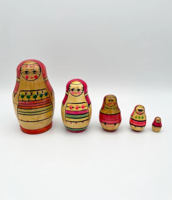Vintage Matroschka 5er Set Russische Holzpuppen Babuschka UDSSR Puppen RAR #506 2