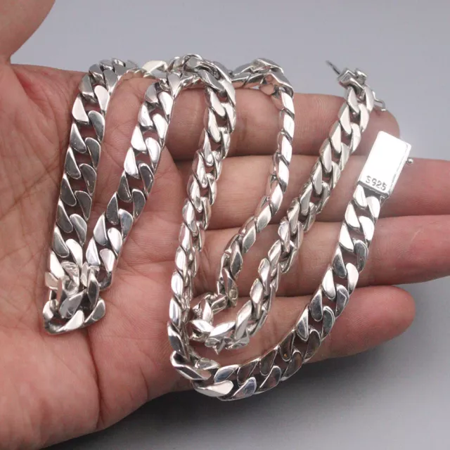 Pure S925 Sterling Silver Chain Men 8mm Heavy Curb Link Necklace 22inch 89-91g