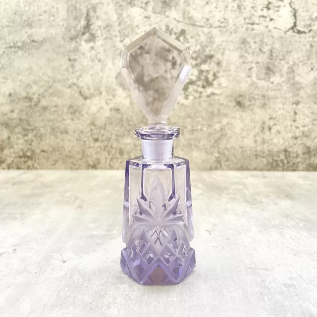 VTG CUT CRYSTAL Glass Perfume Bottle Purple Art Deco Original