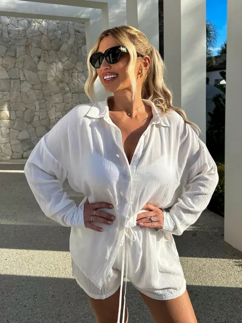 In The Style Billie Faiers White Oversized Textured Shirt Blouse Size UK 8 BNWT