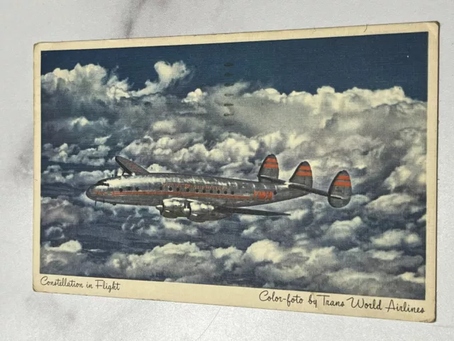 Vintage 1950s Postcard TWA Trans World Airlines Constellation Airplane Aviation