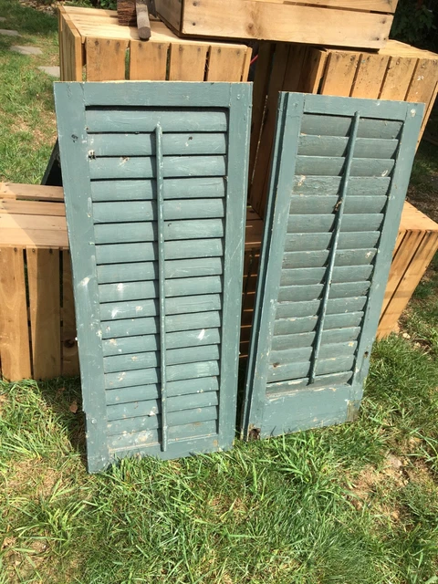 Vtg Pair of Wood  Door,  Shutter Architectural Salvage Wall Art Panels 14in x 35