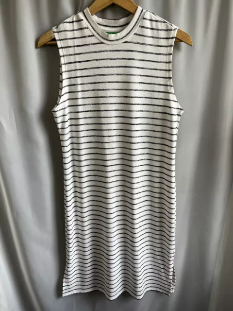 DIP Brand Medium — Knee Length Tank Dress — B/W Striped with Side Slit