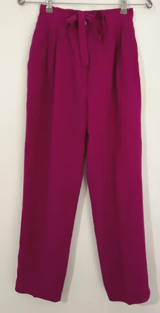 Stirling Cooper womens pants fuschia pink high waist 100% silk retro 10 pleat