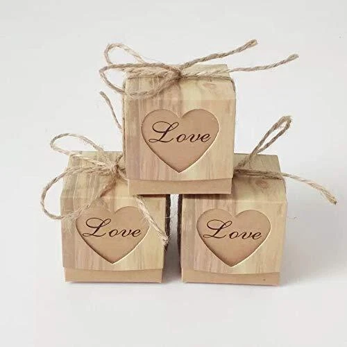 Contenant Dragees Mariage 50 Pièces Boite Dragées Mariage avec Coeur et Jute ...