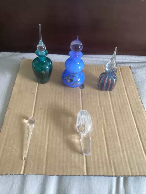Hand Blown Cased  Teign Valley Glass Green Perfume Bottle +2 Others