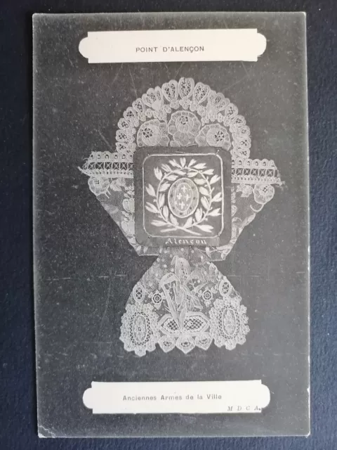 cpa DENTELLE LACE Broderie ANCIENNES ARMES Blason de la VILLE POINT d' ALENÇON