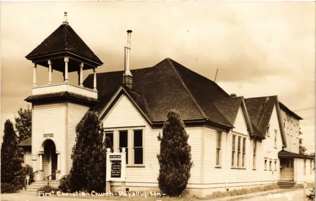PC CPA US, WA, PUYALLUP, FIRST CHRIST. CHURCH, REAL PHOTO POSTCARD (b6723)