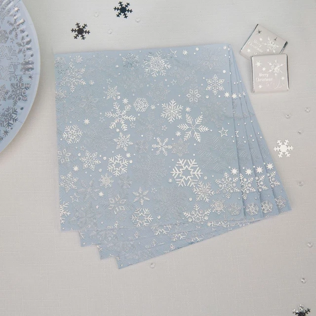 Christmas Party Snowflake Napkins | Festive Tableware  Frozen Iridescent x16
