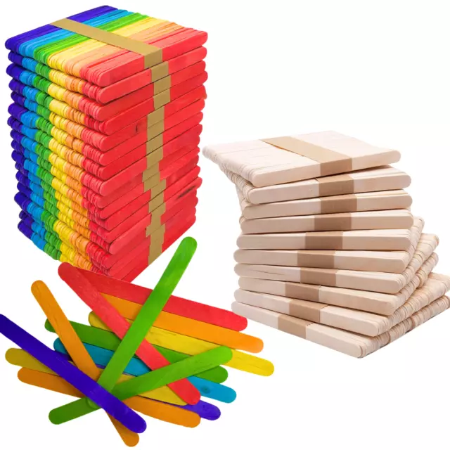 Lollipop Sticks Wooden lolly Natural Craft Crafts Lollies Ice Pops Kids Coloured 2