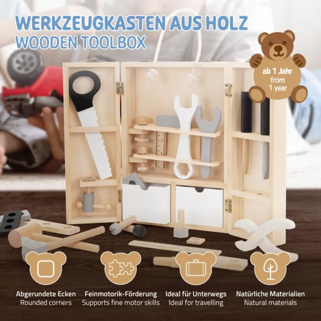Joyz Werkzeugkasten Werkzeugkoffer mit Zubehör Kinder Spielzeug Holz Kasten 2