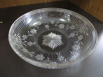 8" Stunning American Brilliant Cut Etched Crystal FLORAL Low Bowl
