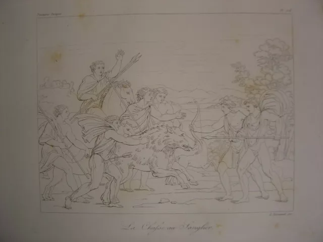 Engraving of the Antique Hunters Boar Hunt c1845 Tomb of the Nasons