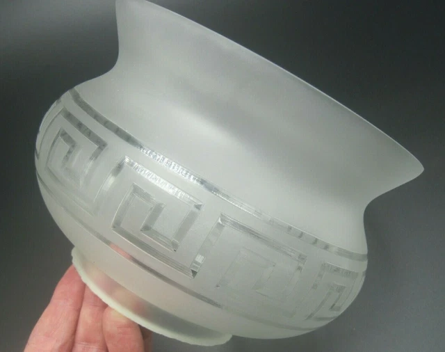 4" Fitter Frosted Greek Key Glass Gas Floor Lamp Type Shade Flared Rim #61820