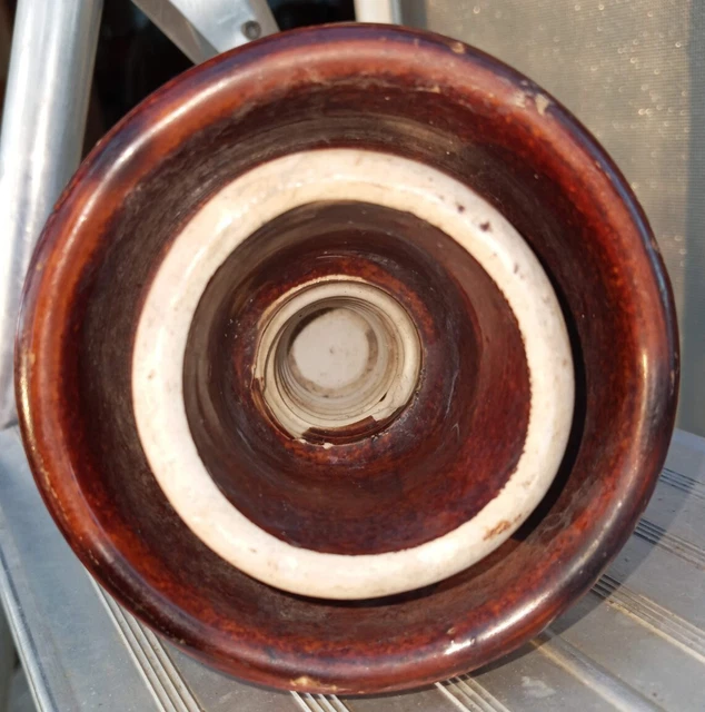 Vintage Ceramic/Porcelain Insulator - Brown Glaze - - Mushroom top threaded 5