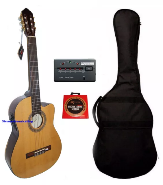 Chitarra Classica Elettrificata 4/4 Cutaway Top Quality con Accordatore e Borsa