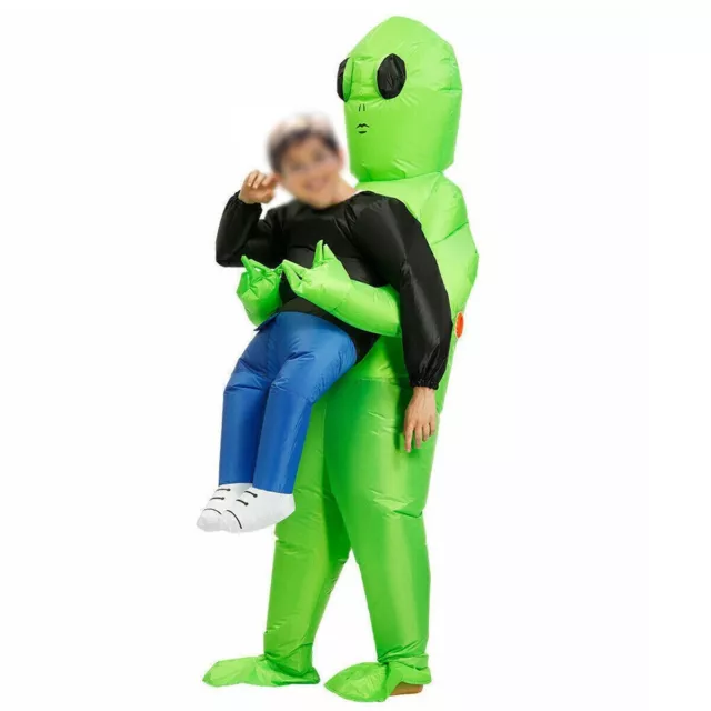 Boys Children Alien Costume Inflatable Green Alien Carrying Adult Kids UK STOCK