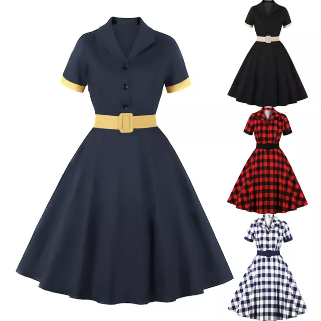 Womens Party Prom Evening Vintage Swing Dress 50s Style Rockabilly Retro Dresses