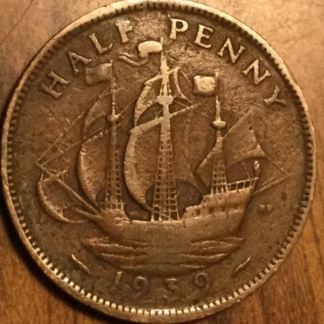 1939 Uk Gb Great Britain Half Penny Coin