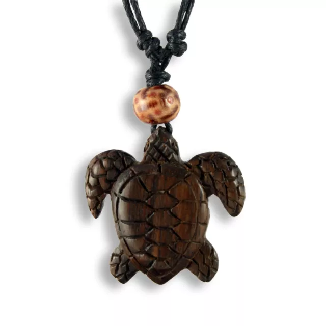 ISLAND PIERCINGS N253 Collier pendentif en bois tortue fait main réglable en ...