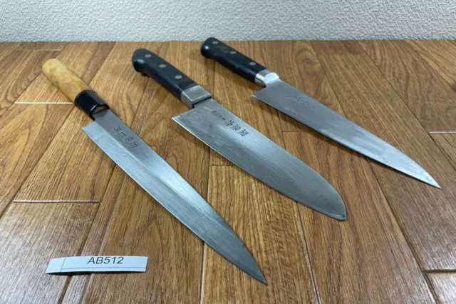 Japanese Chef's Kitchen Knife Set 3 Piece YANAGIBA SANTOKU GYUTO Japan AB512