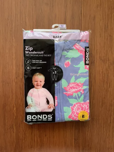Bonds Baby Girl Blue Rose Long Sleeve Zip Wondersuit Size 0 BNIP