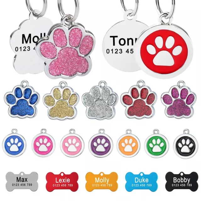 Bone Paw Personalised Dog Tag Engraved Cat Pet Name ID Tag for Dog Collar Puppy