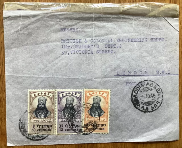 Ethiopia 1946 Air Mail Cover Addis Ababa to England Edouard Garabedian