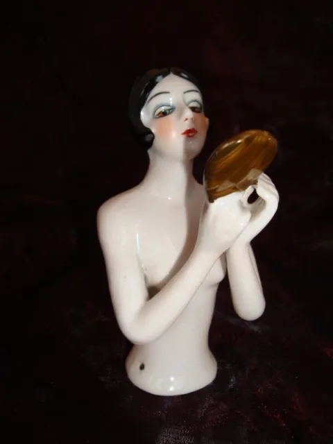 La mitad muñeca Mata Hari Sexy Espejo Half Doll Pincushion Arms Away Art Deco-al