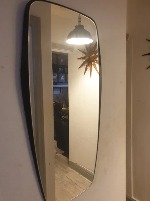 Vintage Mid-Century 1950s 1960s Mirror With Black Trim Cork Backing