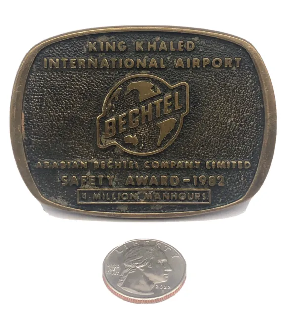 Vintage 1982 King Khaled Airport Safety Award Bechtel Belt Buckle Brass