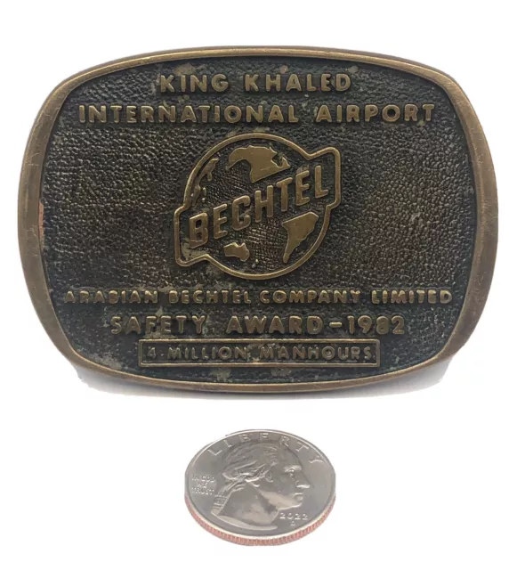 Vintage 1982 King Khaled Airport Safety Award Bechtel Belt Buckle Brass