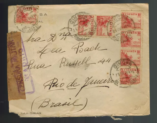 1940 Madrid Spain Airmail Censored cover to Rio de Janeiro Brazil