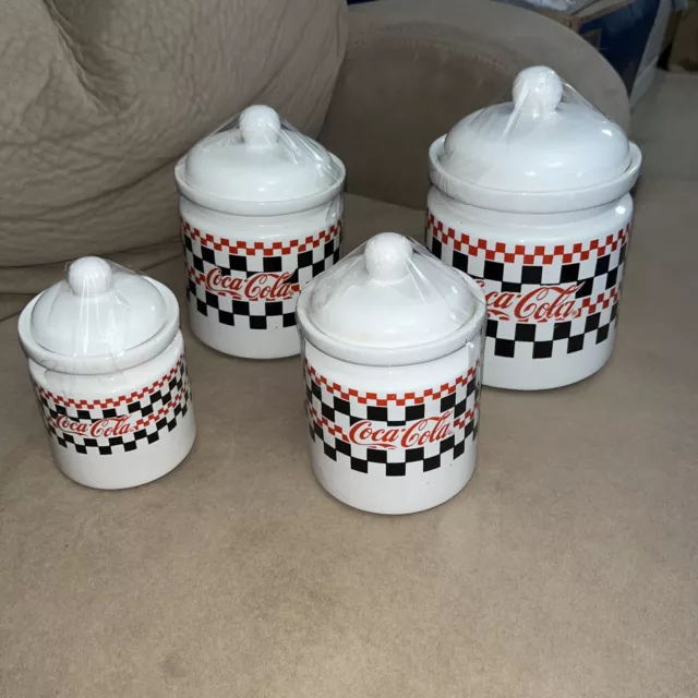 Coca-Cola 4-Piece Canister Set 1997 Checker Board by Gibson Minor Imperfections