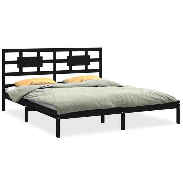 BLACK SOLID PINEWOOD Bed Frame 180x200 cm 6FT Super King, Sturdy Design