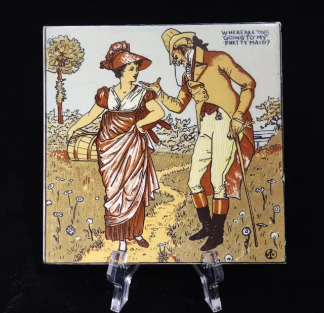 Vintage Tile Trivet Walter Crane The Boaster by Mosaic Tile Co. 6" Zanesville OH