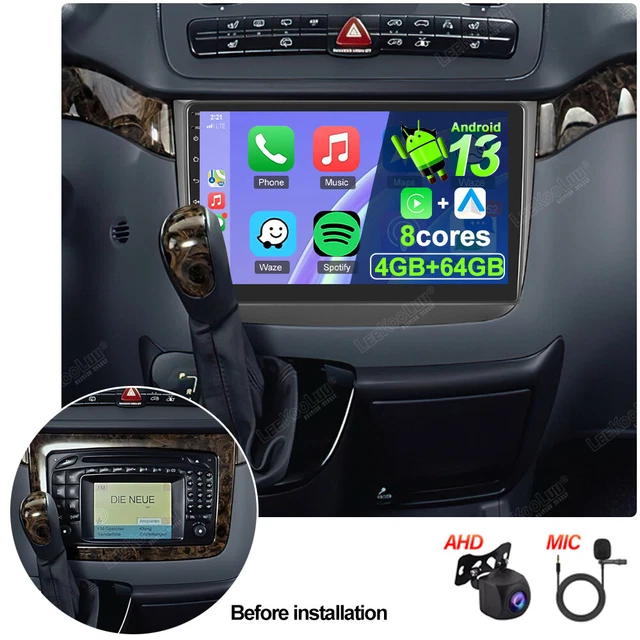 CAMECHO Autoradio Android 15 Con Carplay Wireless Per Mercedes Classe A/B W169 W245 (2008-2011) – Schermo 9 Pollici, GPS, WiFi, Retrocamera AHD E 2+64GB