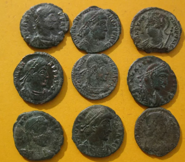 Ancient Roman Bronze Follis LOT of 9 pieces with different angel reverses