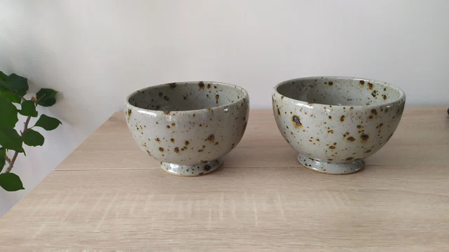 Lot De 4 Bols à Anse En Grès Sable Vintage - Marque Belette Collection - Marron - Diamètre 9,5 Cm, Hauteur 5 Cm