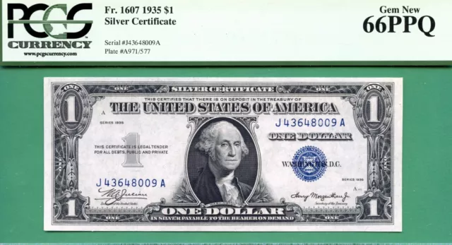 1935 PLAIN $1 SC - PCGS GEM 66 EPQ - Fr 1607 JA block - 1935 PLAIN $1 SC