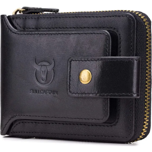 Men's Genuine Leather Wallet,RFID Blocking Zip Around Bifold Multi Purse Cowhide