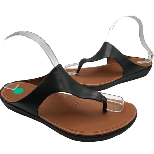 Fitflop Womens Banda II Toe Thong Leather Sandal Sz 8 Black Slip On Lightweight