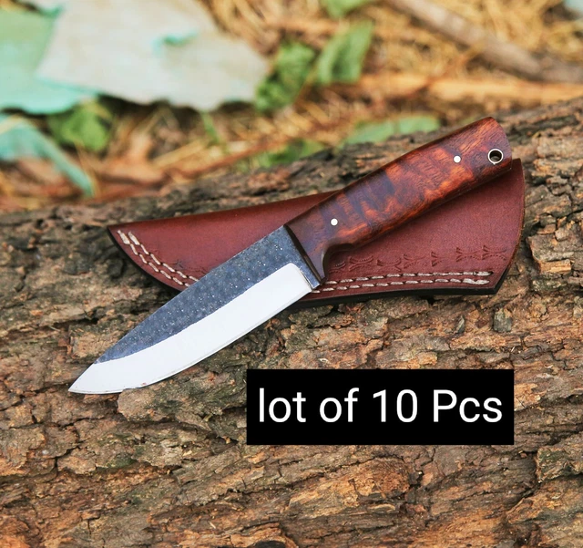 Lot of 10 Pcs Custom handmade Carbon steel hunting knife with leather sheath