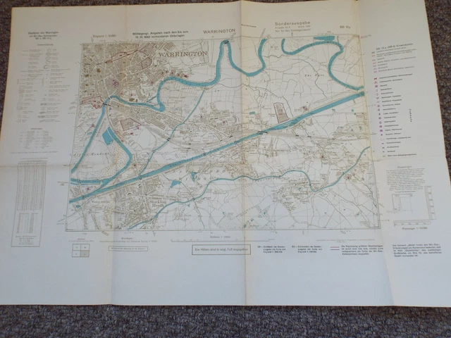 WW2 GERMAN LUFTWAFFE BAEDEKER BLITZ TARGET MAP OF WARRINGTON. SECTION