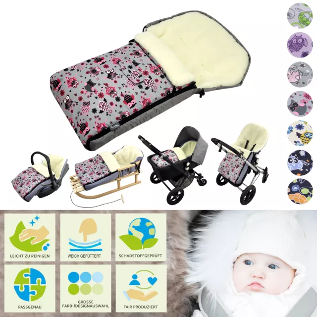 Bambiniwelt Saco de Invierno Paseo para Carrito Bebé Silla Lana Buhos (90cm)