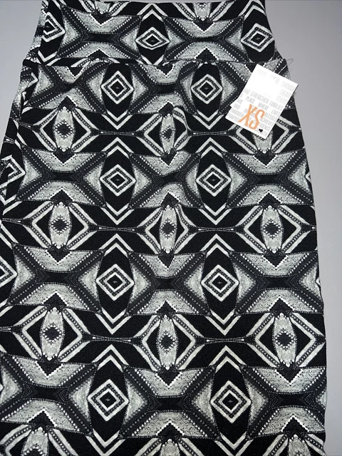 LULAROE CASSIE Pencil Skirt Gray Black Aztec Shapes Diamond  Unicorn XS 2/4 0/2