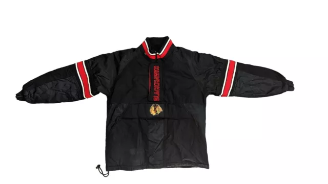 Vintage STARTER Chicago Blackhawks NHL Pullover 1/4 Zip Puffer Jacket Sz Small