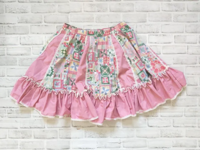 Malco Modes Square Dancing Dance Skirt Prairie Pink Ruffle Lace Quilt Size S.